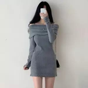 [라일리여성의류] Rly 여성 여리핏 오프숄더 골지니트 긴팔 미니원피스