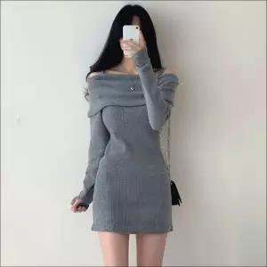 [라일리여성의류] Rly 미니원피스 오프숄더 슬림핏 니트 여자 2색 끈나
