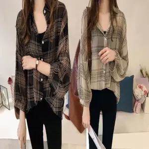 [라일리여성의류] Rly 남방 여자 시스루 얇은 블라우스 셔츠 벌룬소매