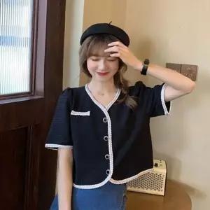 [라일리여성의류] Rly 미니 여성 크롭 가디건 반팔 여성 브이넥 가디건