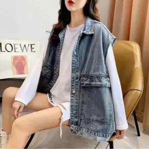 [라일리여성의류] Rly 캐주얼 루즈핏 데님 여자 청조끼 자켓 오