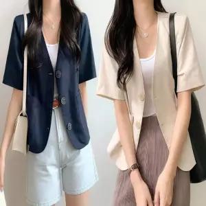 [라일리여성의류] Rly 반팔 여름 브이넥 하객룩 노카라 단아한 마이 자