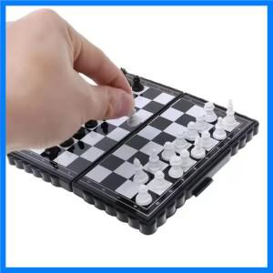 미니 자석 체스 세트 접이식 플라스틱 체스판 휴대용 여행 게임 | 야외 여행 및 놀이를 위한 어린이 친