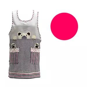 체크곰돌이앞치마 핑크업소용 보육교사 어린이집 주머니 공방 작업 식당 이모 가게