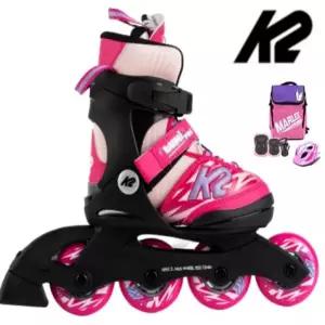 K2 루미프로 핑크 아동인라인 5단계 사이즈조절 가방+보호대+헬멧[풀]