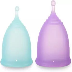 재사용 가능한 생리컵(소형 및 대형 사이즈) 2종 세트 부드러운 실리콘 낮음 또는 높음 자궁경부 안전한