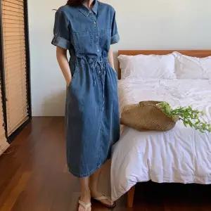 오펠 허리끈 데님 롱원피스