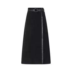 [엠포리오아르마니] 부클 울 레더 트림 블랙 스커트 73340026