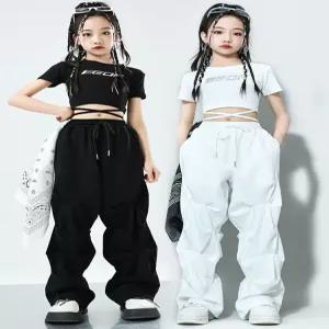 초등 주니어 걸그룹 크롭티 와이드팬츠 화이트 방송댄스복