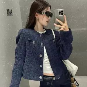 하객 단추 숏 트위드 자켓 봄 노카라 라운드 넥 자켓