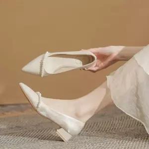 씨플  세리티 2cm 결혼식 진주 새틴 통굽 웨딩 구두 1color