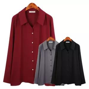 허밍퍼플 7285 센스 V 카라 블라우스 빅사이즈 봄 신상 간절기 가을 셔츠 미시 중년 여자 엄마 옷 여성의류