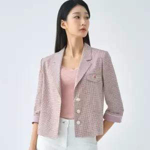 [지센] 체크린넨 테일러드 크롭 자켓 LFJKO391_LV