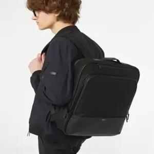 헤지스 [선물BEST 포장 + 쇼핑백]블랙 가죽배색 나일론 남자 백팩 HAZZYS 정장 회사 여행 면접 남성 데일리 가방