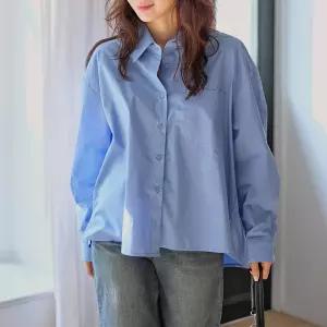 뒷셔링 핀턱 기본 카라 셔츠 면 루즈핏 여성 빅사이즈