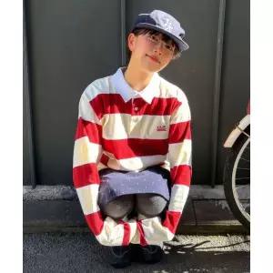 코드그라피 스몰 스퀘어 로고 스트라이프 럭비티-버건디 410131