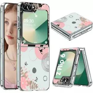 삼성 갤럭시 Z 플립 6 케이스 실리콘 꽃무늬 슬림 투명 여성/소녀용 부드러운 TPU 충격 방지 커버 5G 휴대