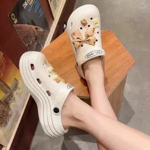 (장식 증정) 4.5cm 키높이 곰돌이 펀칭 물놀이 슬리퍼 푹신한샌들 발편한