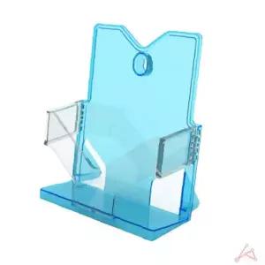 세로형 안내책자 진열대 A5 명함 수납 겸용 파랑 아크릴 카운터 홍보물 거치대