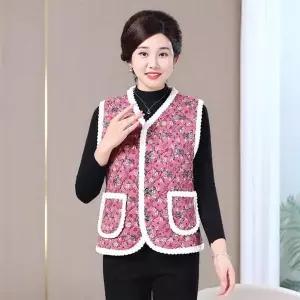 [콩심팥심]할머니조끼 겨울 꽃무늬 중년 촌캉스 기모 누빔재킷 시골옷