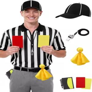 SOMSOC 심판복 6개 세트 남성 여성 지퍼 칼라 카드 모자 호루라기 페널티 깃발 모래주머니 럭비 축구용