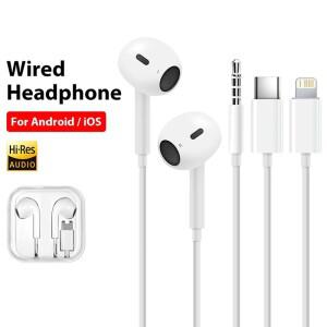 타입 C 3.5mm 잭 라이트닝 유선 이어폰 아이폰  샤오미 용 하프 인이어 마이크 포함