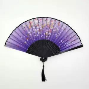 퍼플 플라워 접이식 부채 휴대용 핸디 선풍기 대용 3단 수채화
