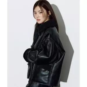 HELENE PARIS 오버핏 레더 토글 버튼 무스탕 [블랙]315842