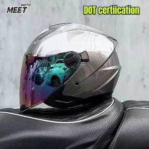 바이크 오토바이 반모헬맷 DOT 헬멧 남성 여성용 더블 미러 사계절용 겨울 라이딩 전기 자전거 반헬멧