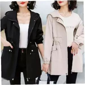 허리조절 후드 루즈핏 미디 야상 점퍼 여성 봄가을 아우터 베이지 카키 그린