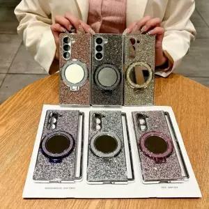 유니커블 갤럭시 Z폴드 6 5 4 큐빅 글리터 미러 핑거링 케이스