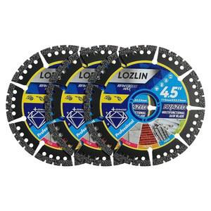 LOZLIN 3팩 4.5인치 다이아몬드 다목적 톱날 - 대리석/쿼츠/스톤/타일/금속/플라스틱 절단용 헤비 듀티 앵글 그라인더 디스크