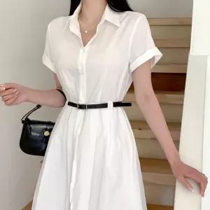 [벨트포함？？] 유니 카라 셔츠 원피스 OPS1192