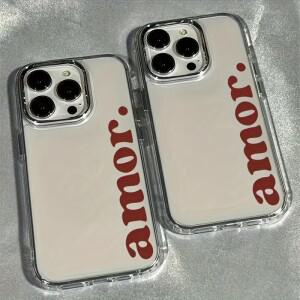 빨간색 '아모르'. 레터 프린트 클리어 폰 케이스 17 프로 맥스 XS 8 플러스 에어 충격 방지 커버