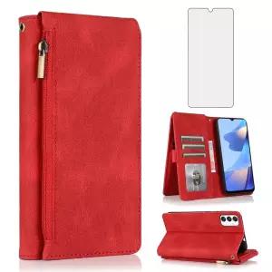 Asuwish 삼성 갤럭시 A16 5G/4G 지갑 케이스 강화 유리 액정보호필름 및 지퍼 레트로 가죽 플립 커버 카드