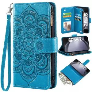 Asuwish 삼성 갤럭시 Z 폴드 5 5G 2023용 폰 케이스 꽃 가죽 플립 신용 카드 홀더 스탠드 랜야드 손목 스트