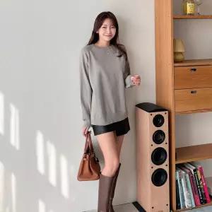 여성 니트맨투맨 루즈핏 무지 가을 겨울 트임 티셔츠