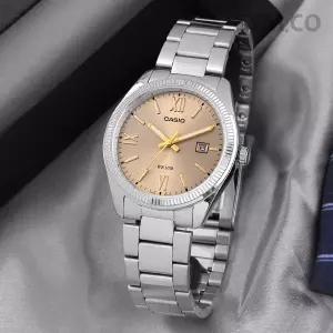 카시오 MTP-1302DD-9A 클래식 라운드 선레이 다이얼 샴페인 골드 남자 메탈 시계 d5
