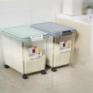 진공 쌀통 30kg 방습 밀폐 투명 있음 바퀴 그레이