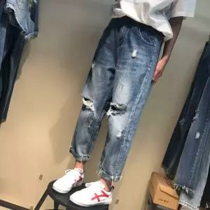 빅사이즈 여성 찢청 찢어진 청바지 데님팬츠 통바지 커팅 배기핏