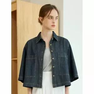 [하프클럽/나인식스뉴욕]카라넥 데님 스티치 7부 반팔 셔츠 (NQ1BA026L0)