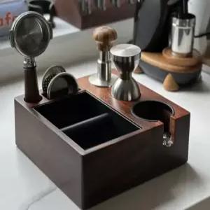 카페 탬퍼 받침대 스테이션 유니버셜 58mm 월넛 수납함 포터필터