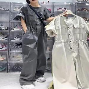 세련된 작업복 점프수트 세트 여성 여름 슬리밍 캐주얼 루즈핏 스트레이트 레그 디자인 하이웨이스트 롱 팬