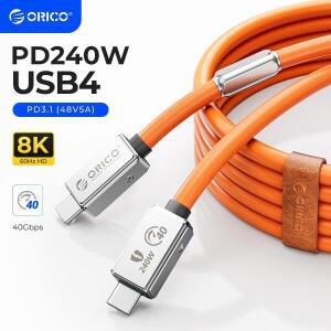 ORICO USB C 고속 충전 데이터 전송 실리콘 케이블 240W 썬더볼트 4 비디오 호환 8K 60Hz PD3.1 맥북 아이