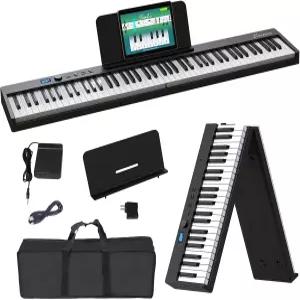 접이식 피아노 키보드 88키 표준 세미 웨이트 있는 휴대용 페달이 지원 블루투스/MIDI 스피커 초급 및