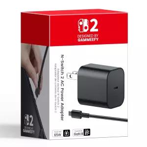 6.6FT 2M 케이블이 장착된 65W 스위치 2 충전기 - 닌텐도 스위치/OLED/라이트 스팀 덱/OLED용 GaN3 AC 전원