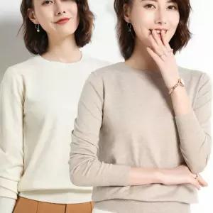 라운드 스타일 무난한 기본 디자인 무지 니트 긴팔티