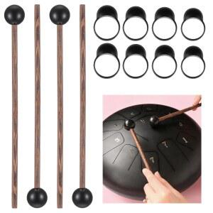 4개의 드럼 망치 스틸 텅 8인치 실로폰 글로켄스필 막대기 나무 고무 타악기 8개와 핑거 슬리브 실리콘 노킹 픽 목판