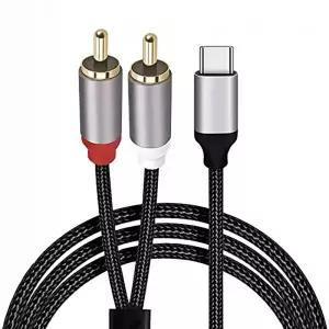 Y젠더 Y잭 이어폰 마이크 헤드셋 USB C - 2 RCA 오디오 케이블 Type-C 남성-남성 Y 분배기 2RCA 잭 USB-C