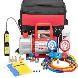 1/3HP HVAC 진공 펌프 4CFM 철제 매니폴드 게이지 세트 (에어컨 냉매 R134, R410a용) 운반용 가방, 모터 전